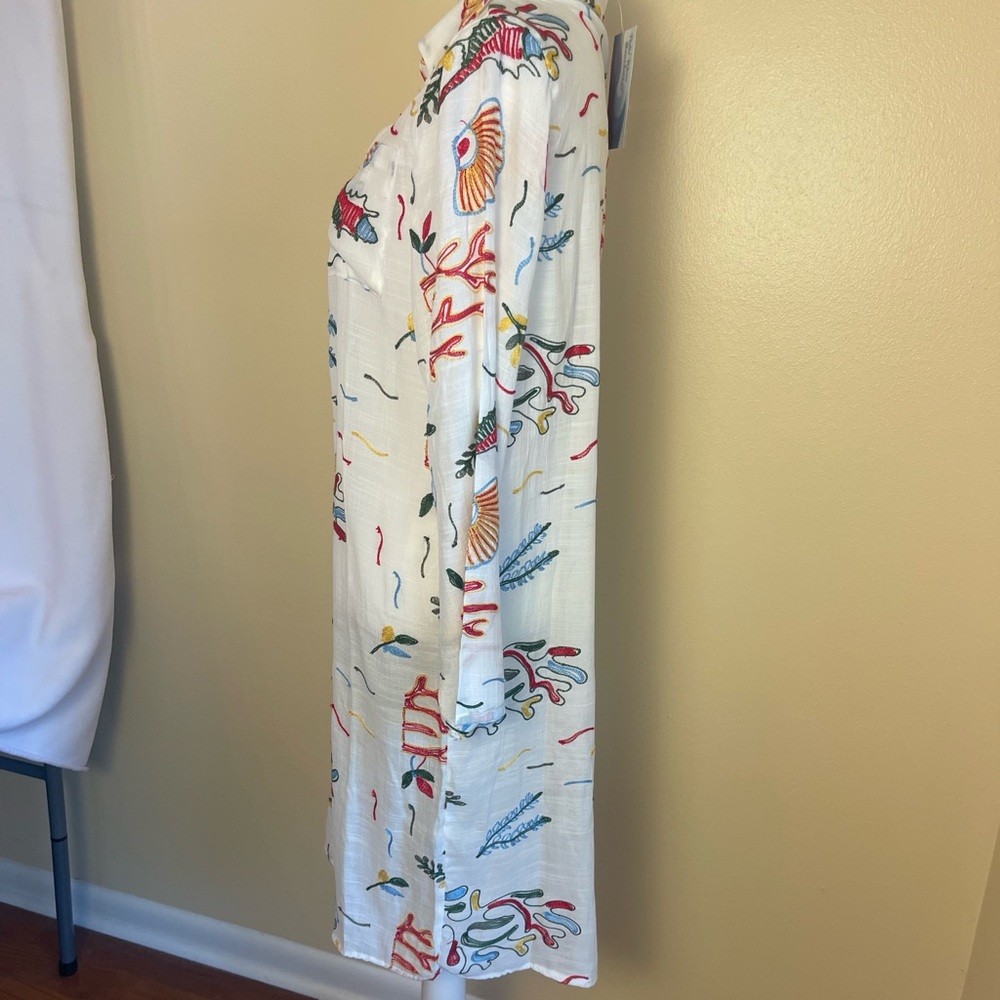 Coastal Embroidered Beach Cover Up Midi Shirt Dress Ocean Theme Lemons Resort S - Picture 10 of 14